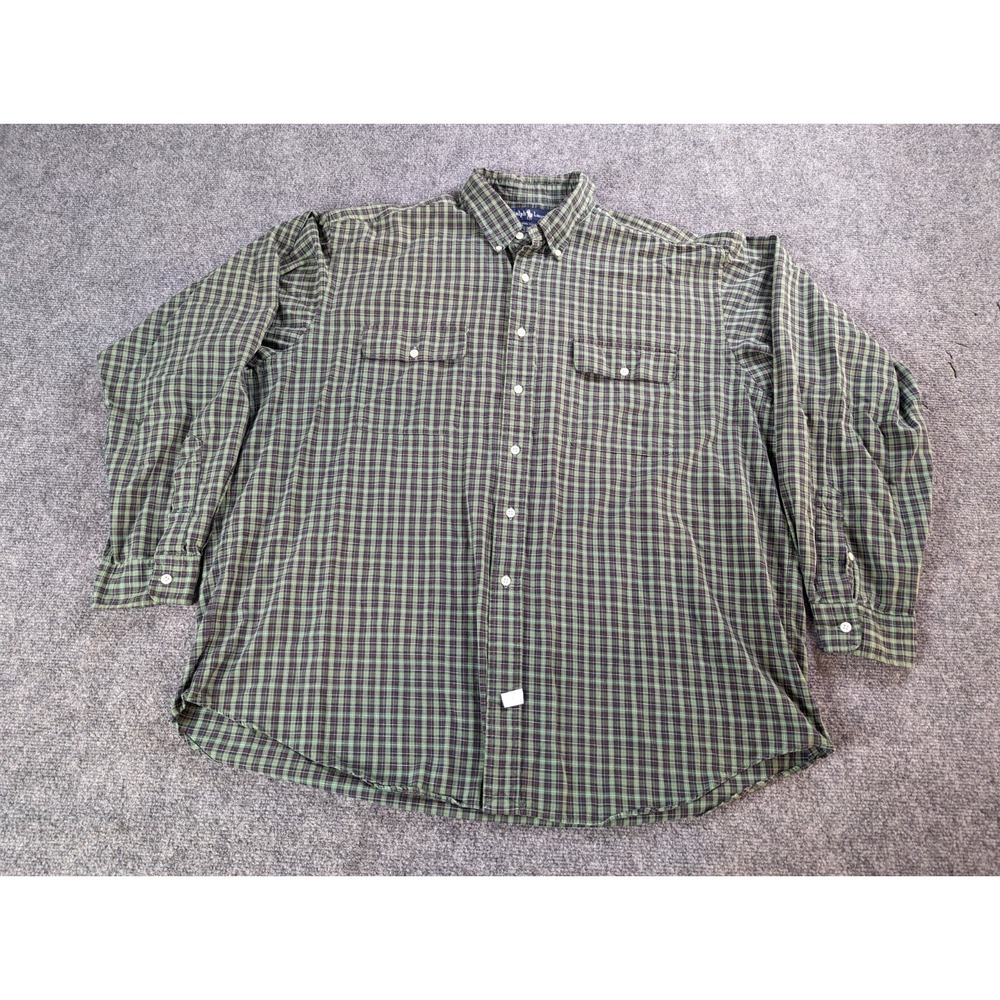 Ralph Lauren Shirt Mens Adult 2XL XXL Green  Blue Plaid Button Up Long Sleeve